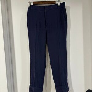 Vince Tailored Navy Cropped Trousers | Cuffed Hem | Size 10